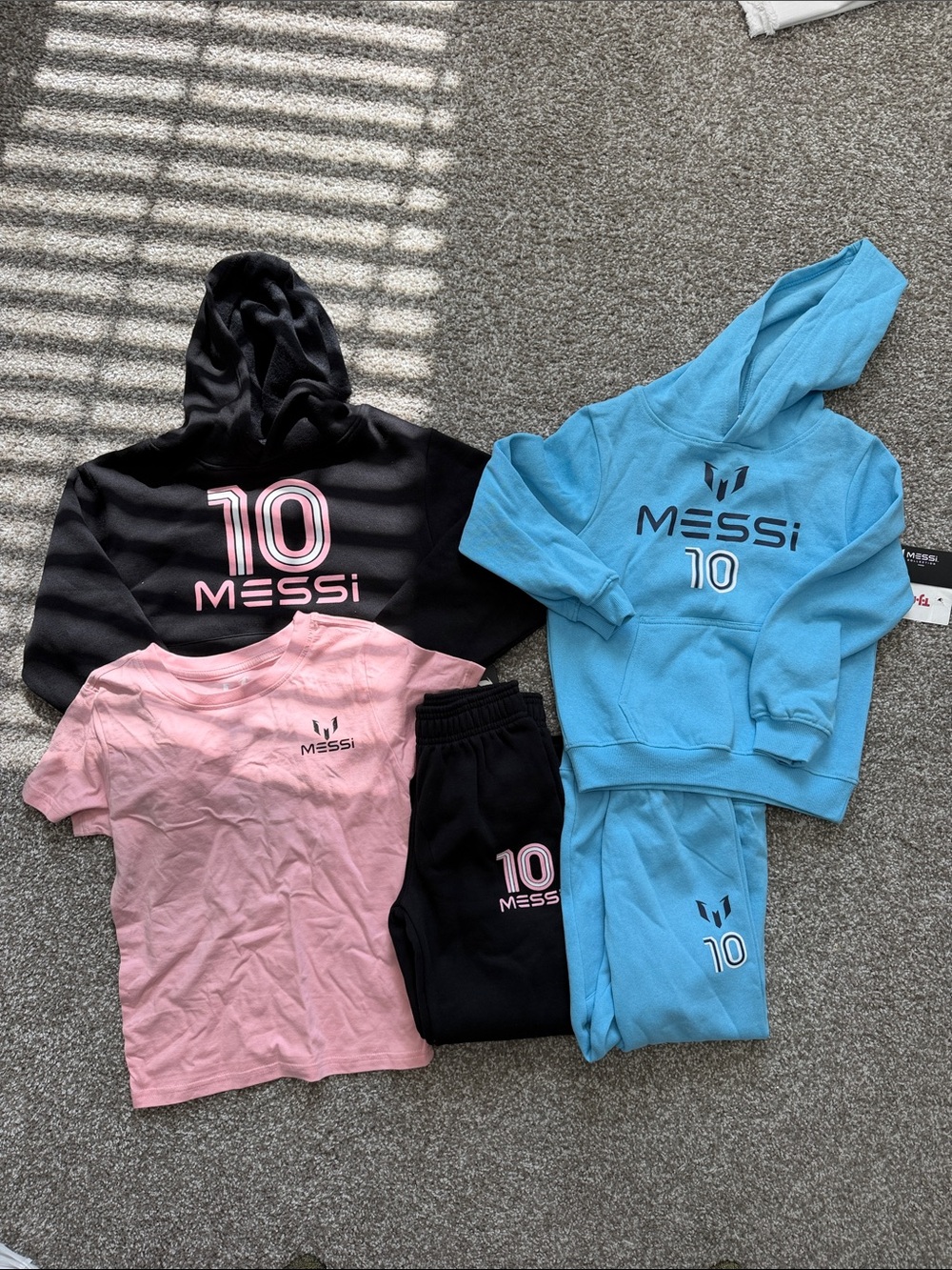 Kids' Messi Sets ( 3-Piece Hoodie & Tee Set - Pink/Black/Blue) (2 piece blue)